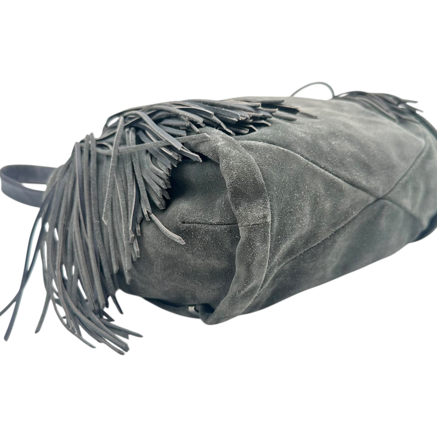 Celine Dark Gray Suede Fringe Trim Hobo Bag