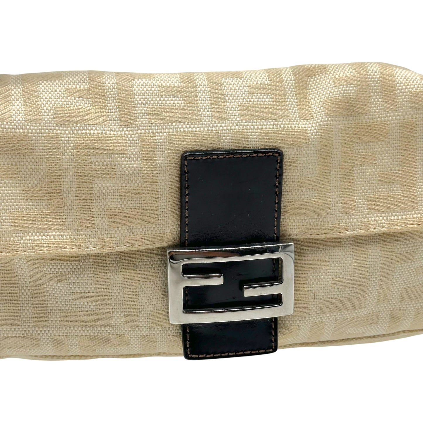 Fendi Baguette Bag Ivory Zucca Monogram Brown Leather