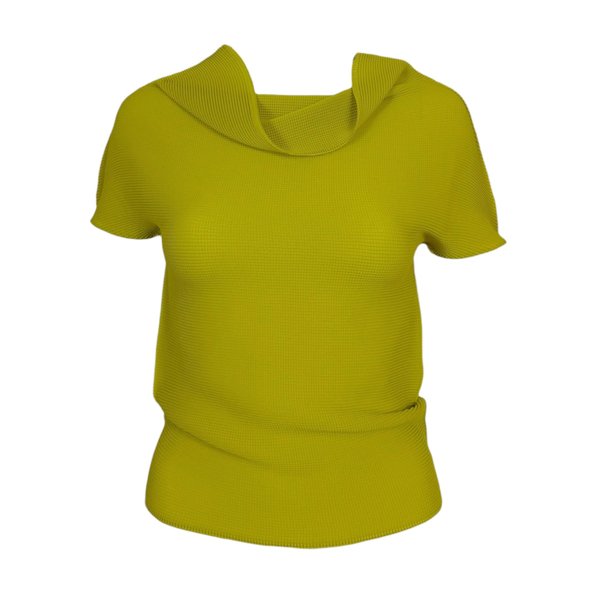 Issey Miyake Pleats Please Bright Green Waffle-Pleat High Neck T-Shirt