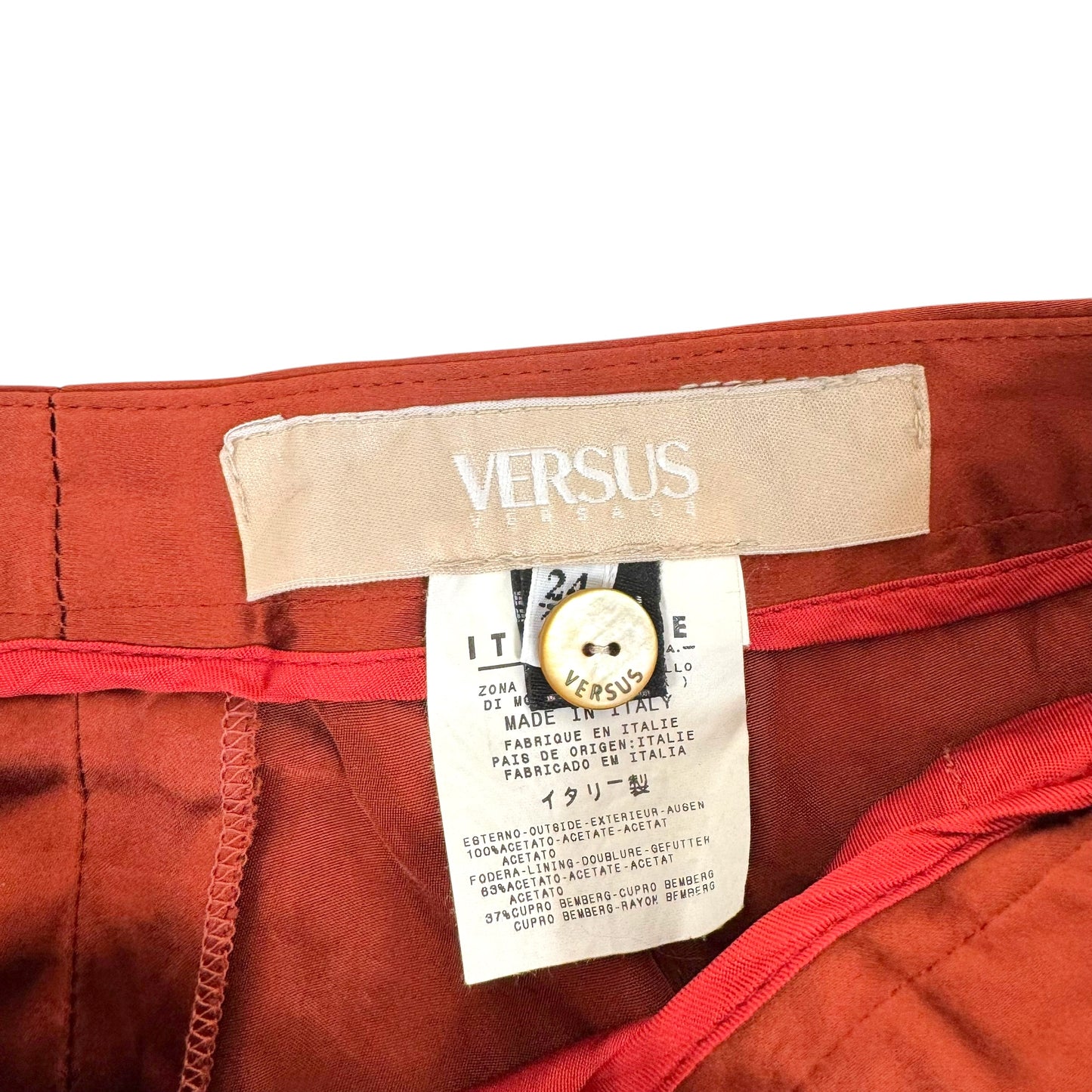 Versace Versus Dark Orange Iridescent Satin Cropped Capri Pants