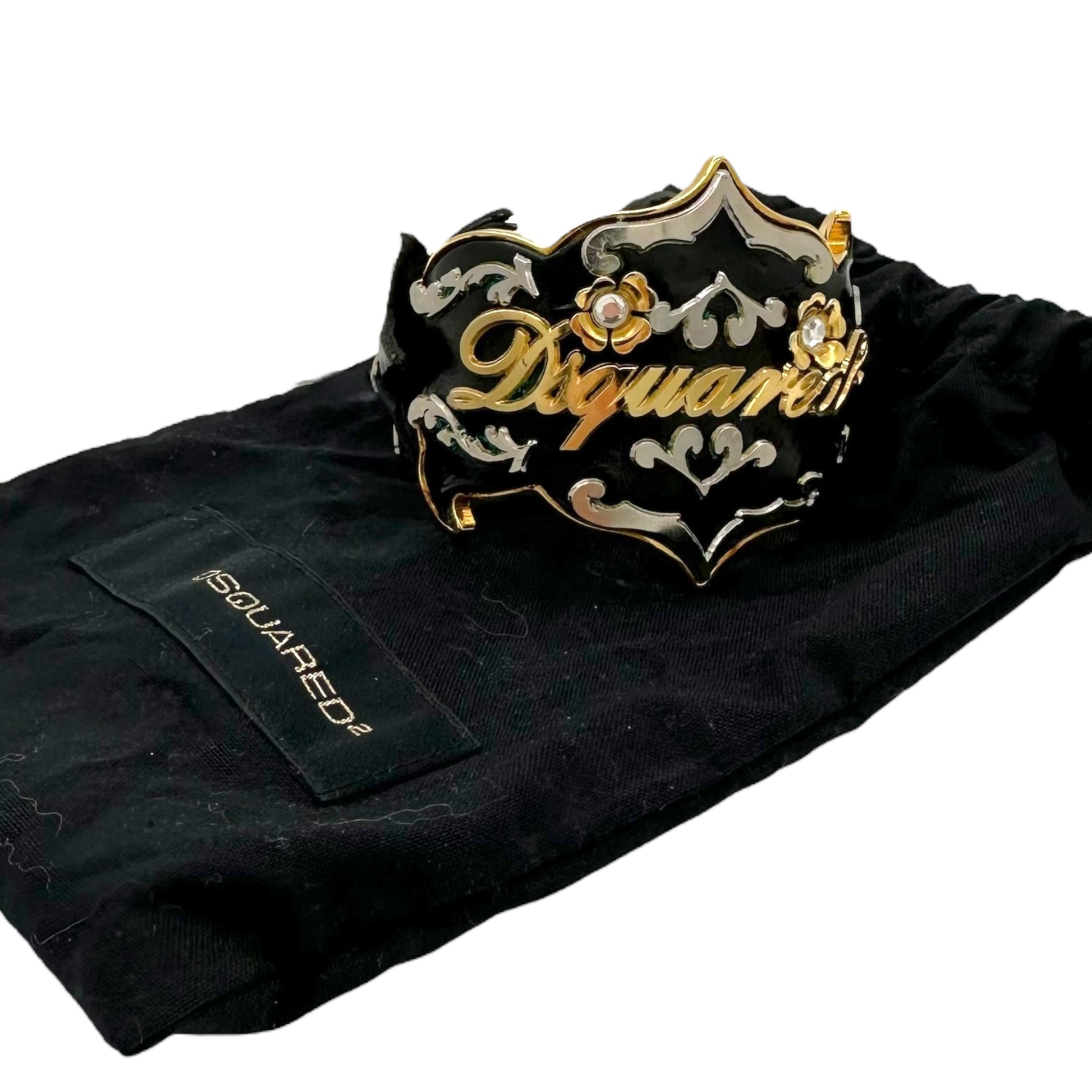 Dsquared2 Leather Trim Logo Cuff Bracelet - Outfit Repeater