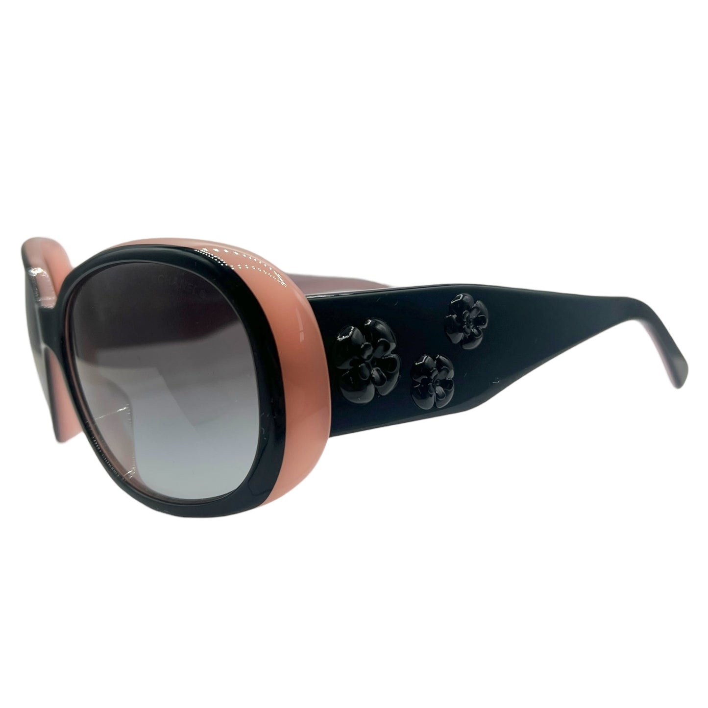 Chanel 5113-A Pink & Black Camellia Flower Oversized Sunglasses