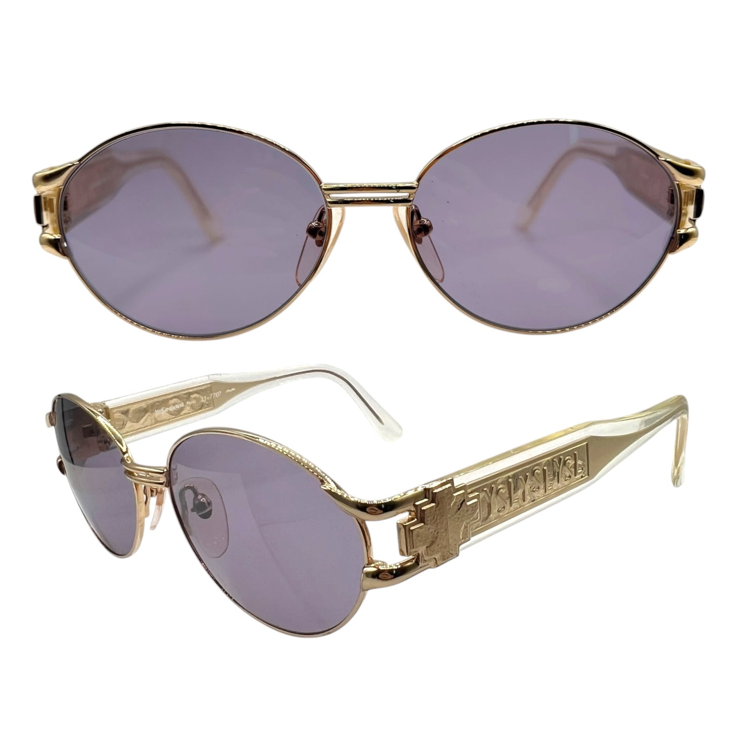 Yves Saint Laurent Gold YSL Logo Oval Sunglasses w/ Case