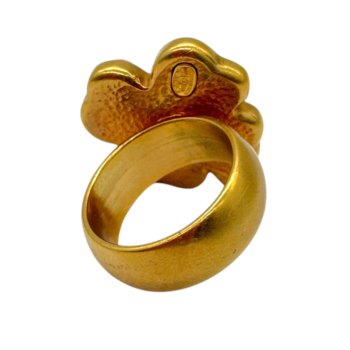 Chanel Four Leaf Clover Logo Ring Pink Gold Size 6