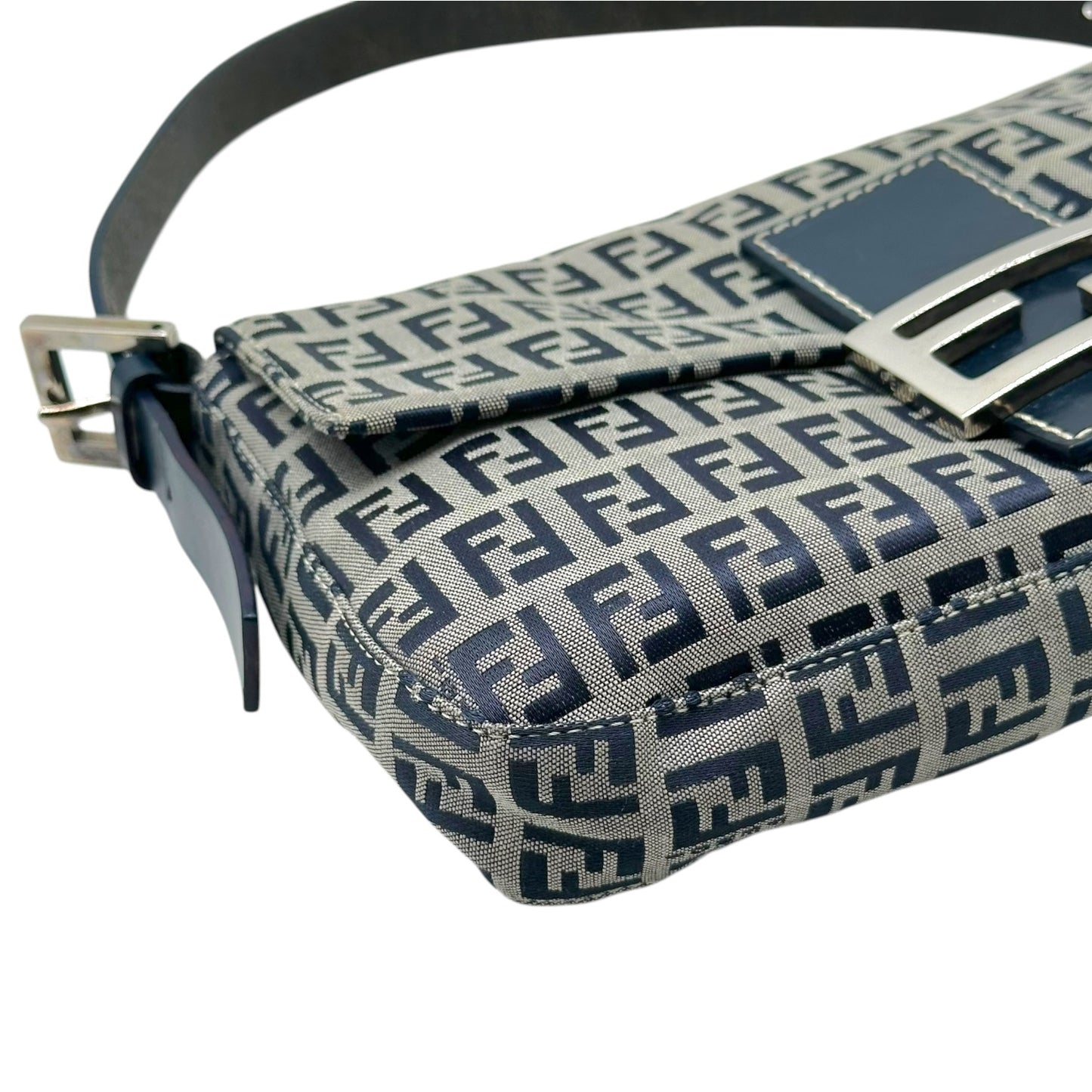 Fendi Navy Blue Zucchino Monogram Baguette Bag