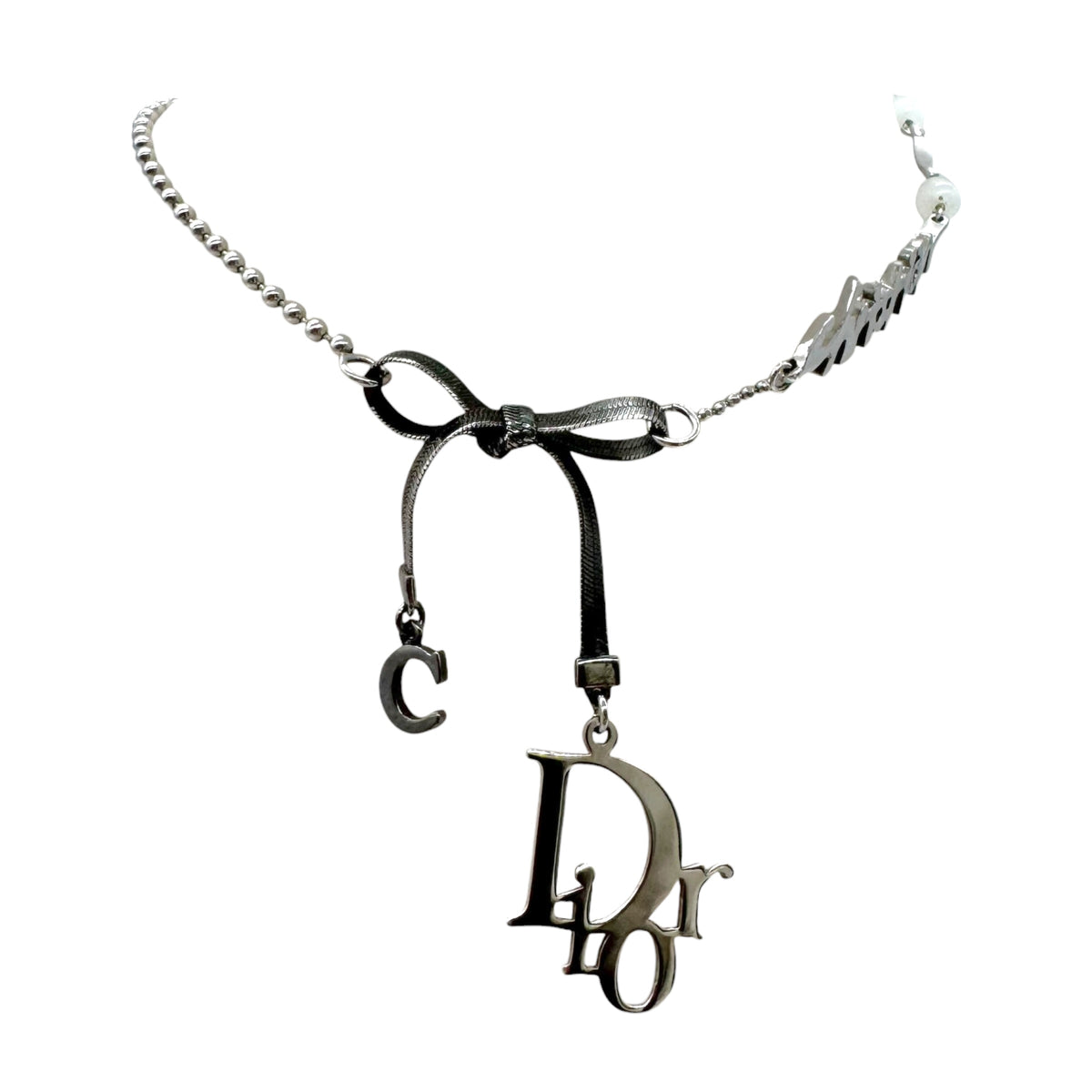 Christian Dior Multi-Logo Bow Choker Necklace