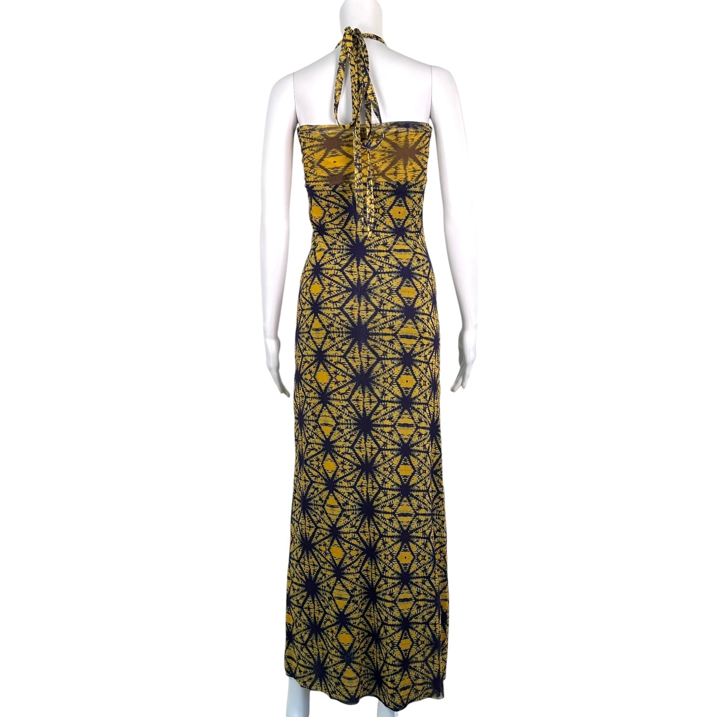 Jean Paul Gaultier Halter Maxi Dress Navy Yellow Tie Dye