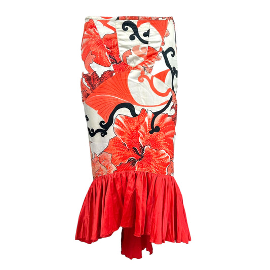 Roberto Cavalli Red Floral Fit And Flare Skirt