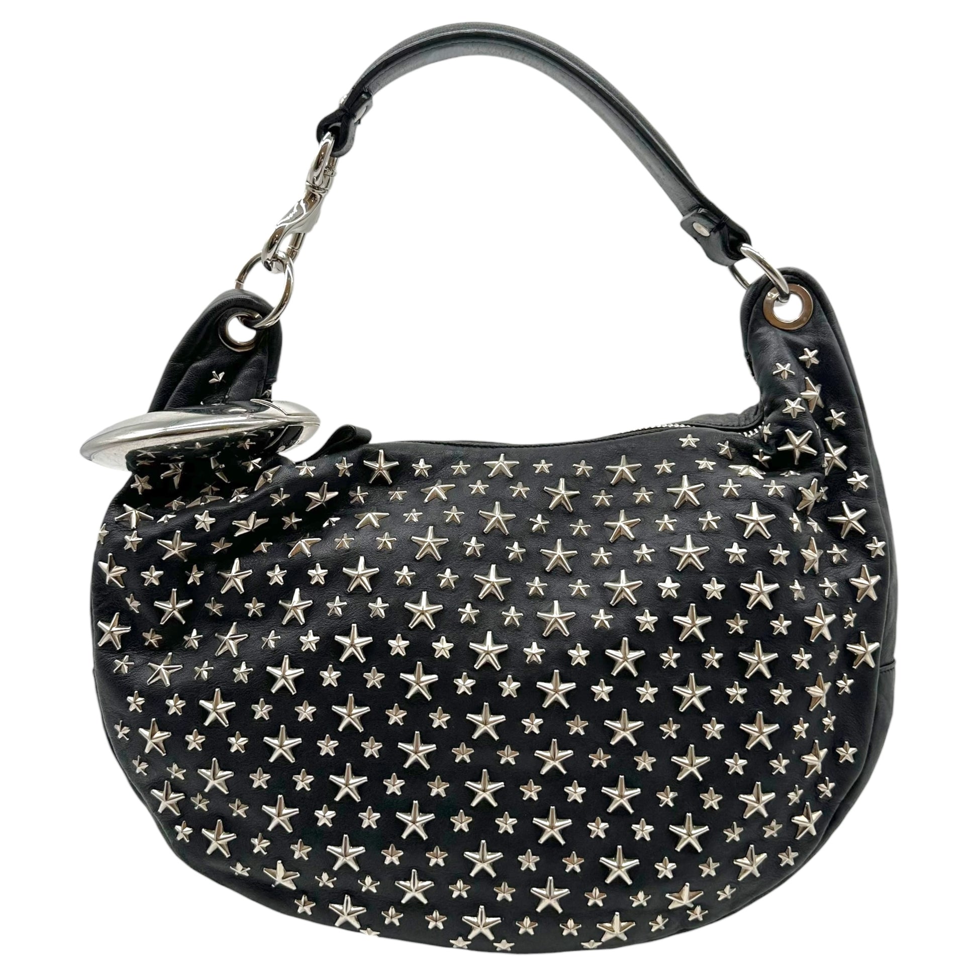 Jimmy Choo Black Leather Star Studded Hobo Bag