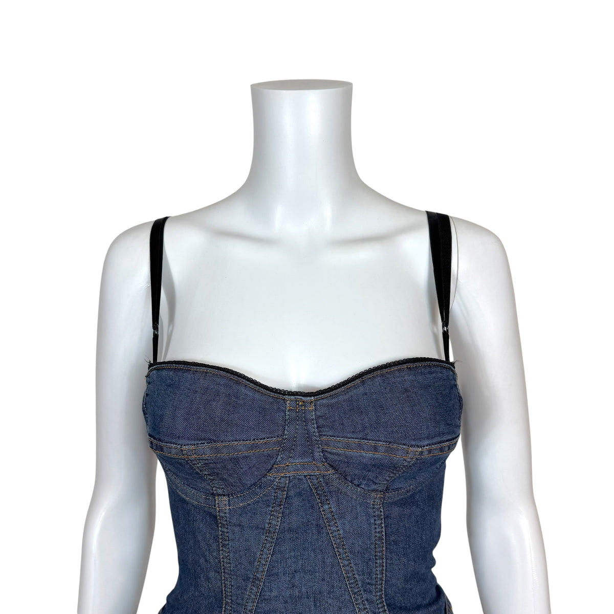 D&G Dolce & Gabbana Dark Wash Denim Bustier Midi Dress