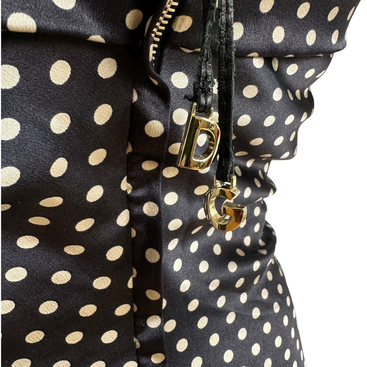 Dolce & Gabbana Black & Ivory Polka Dot Midi Dress w/ Built-In Bra