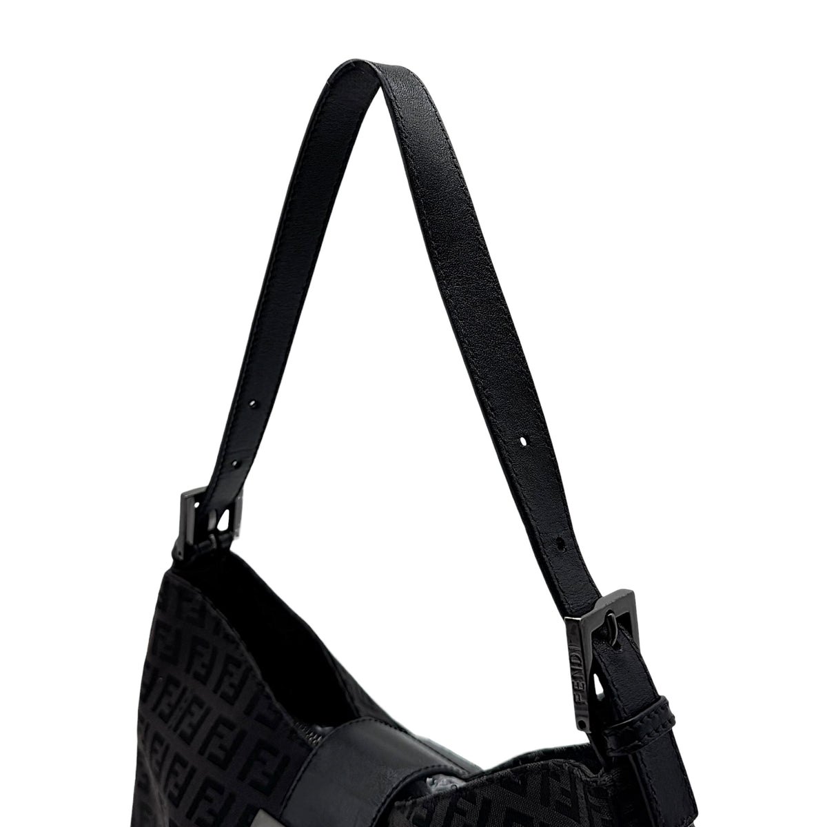 Fendi Black Zucchino Monogram Shoulder Baguette Bag