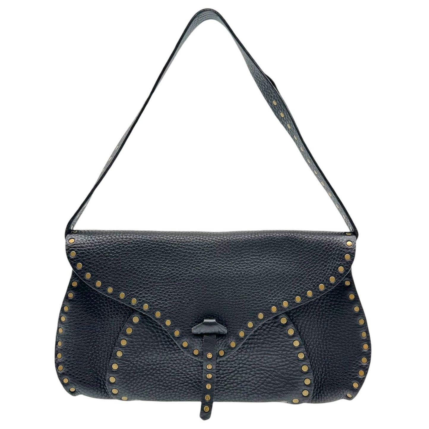 Celine Black Leather Studded Poulbot Shoulder Bag