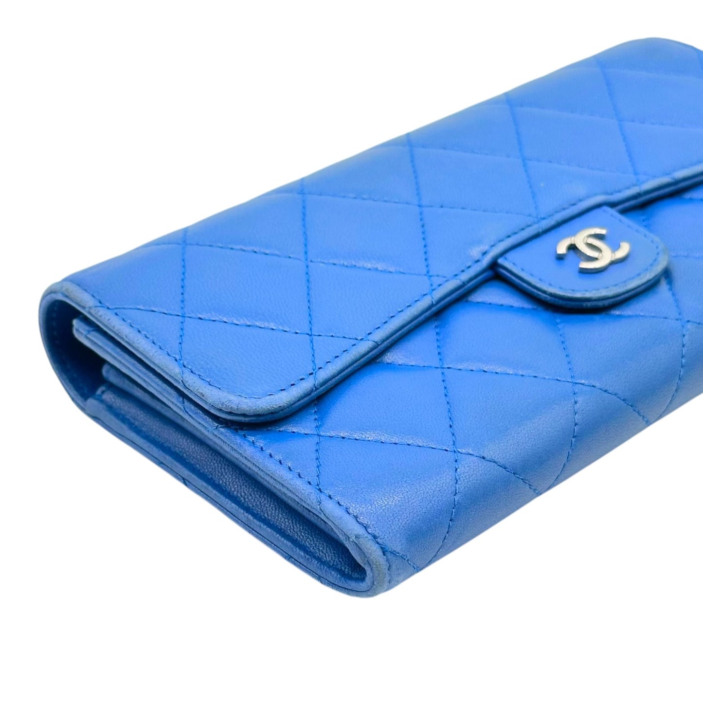 Chanel Cobalt Blue Matelasse Lambskin Long Wallet 2016-17