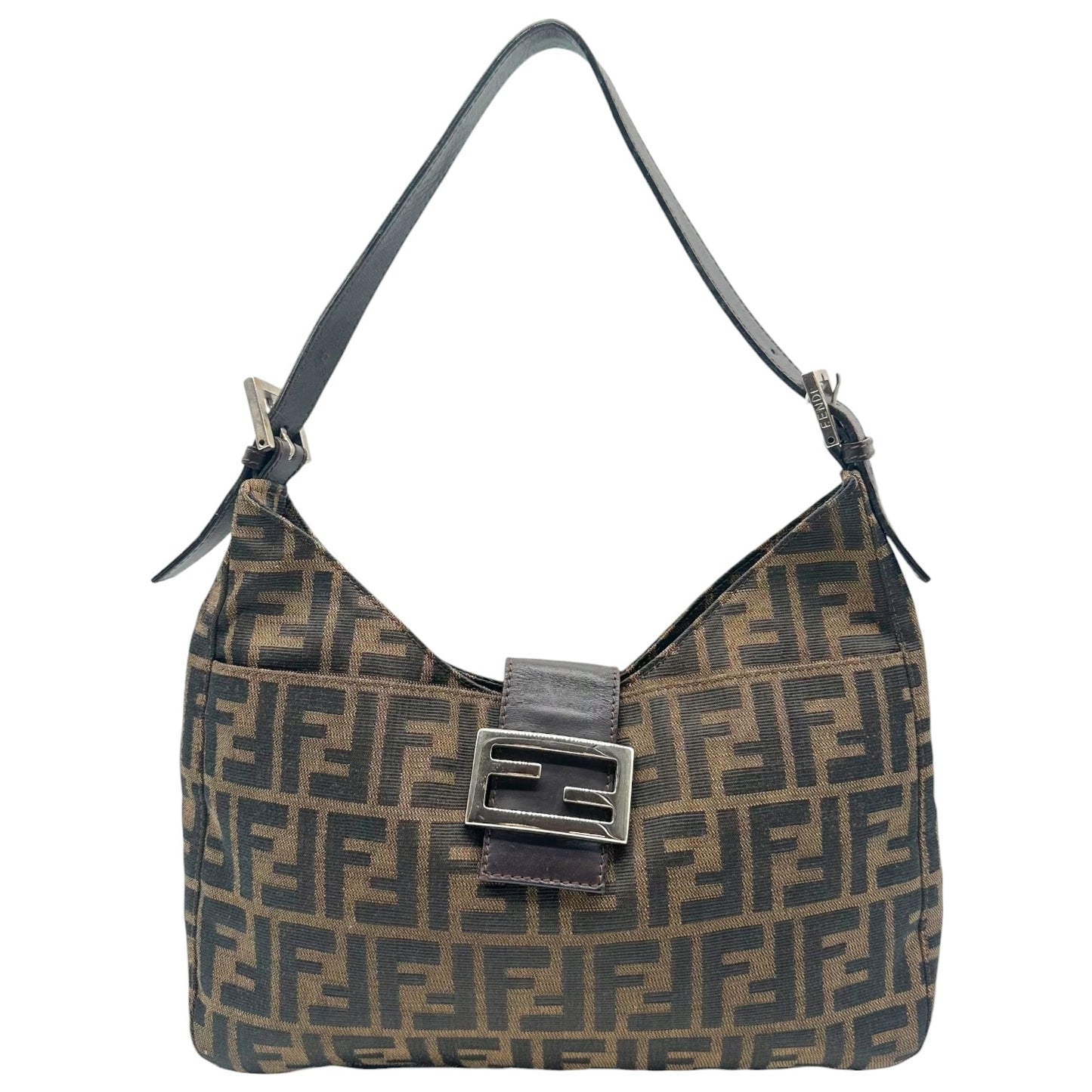 Fendi Brown Zucca Monogram Shoulder Baguette Bag