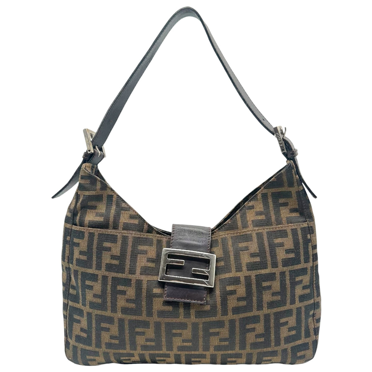 Fendi Brown Zucca Monogram Shoulder Baguette Bag