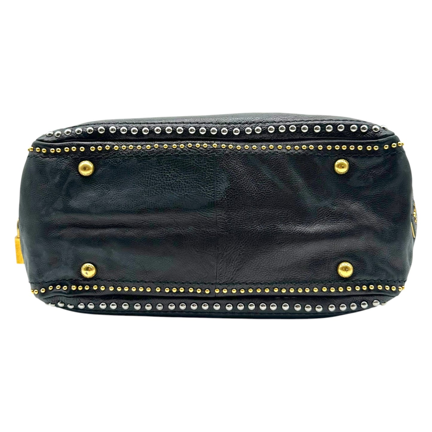 Prada Black Leather Studded 2-Way Bowler Bag