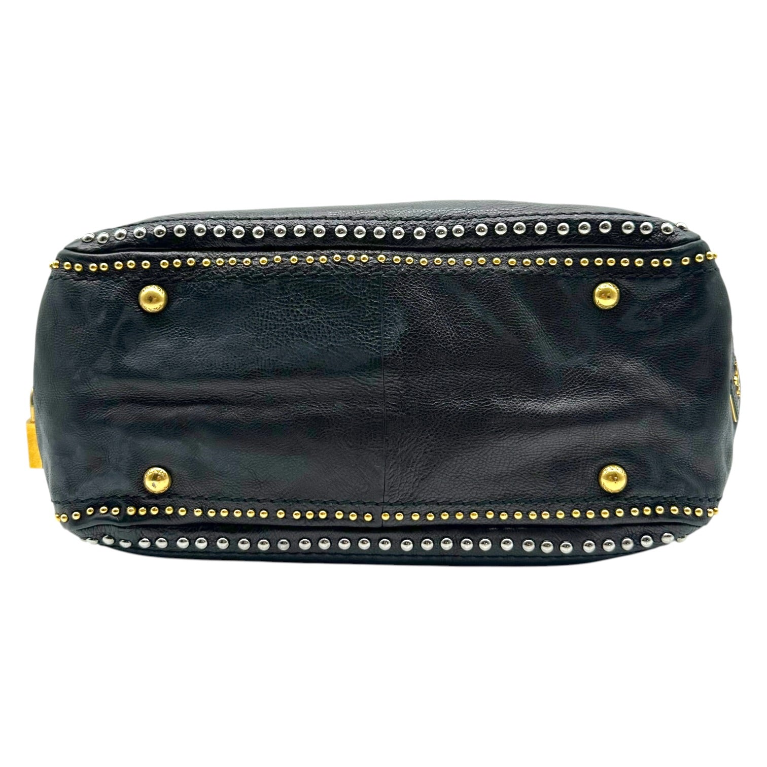 Prada Black Leather Studded 2-Way Bowler Bag