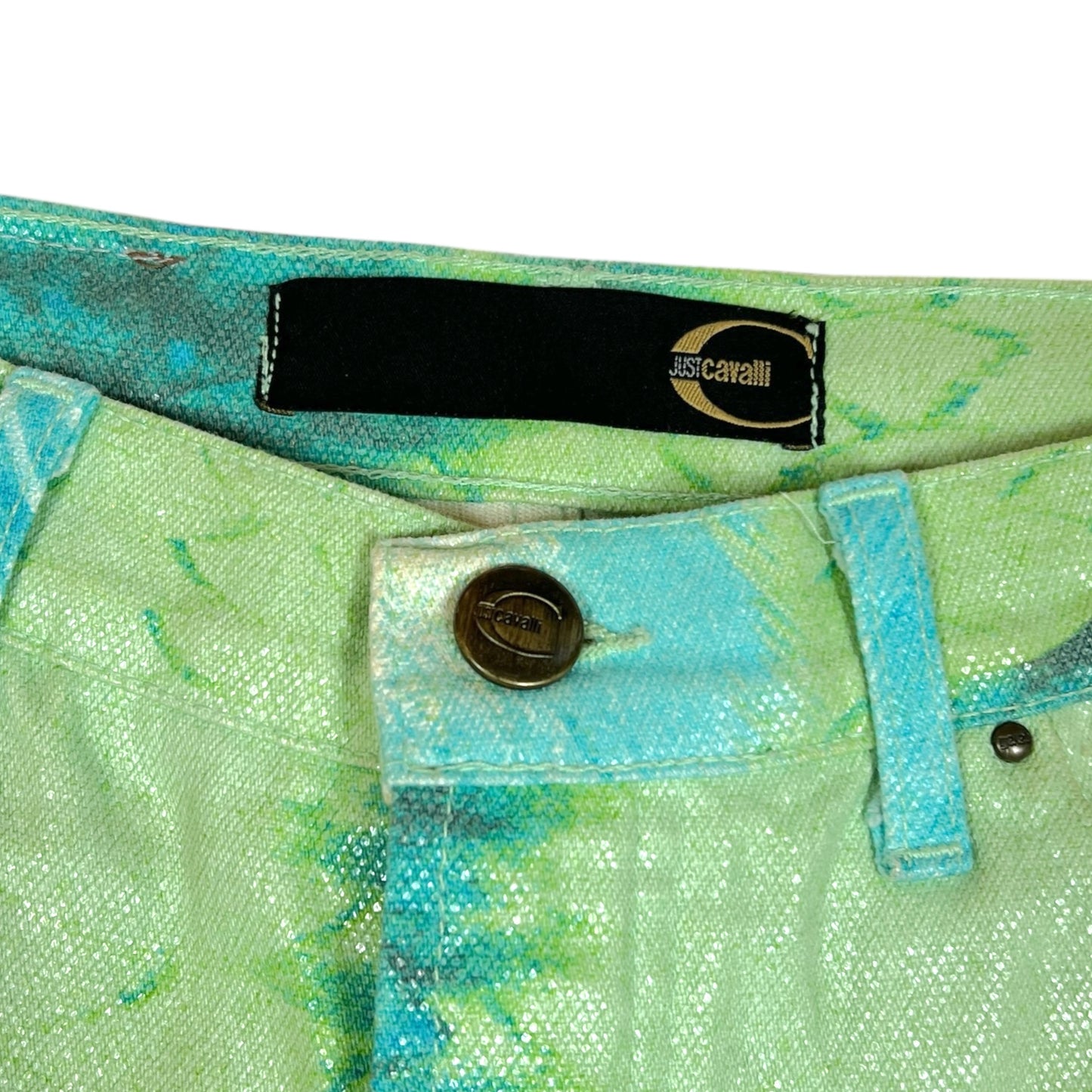 Just Cavalli Roberto Cavalli Blue & Green Scale Print Jeans