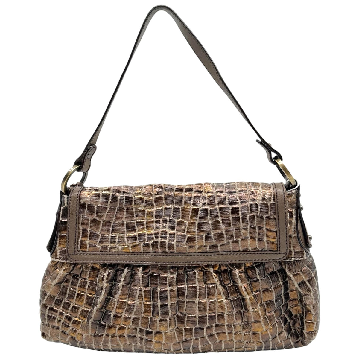 Fendi Small Chef Bag Bronze Metallic Croc Printed Canvas