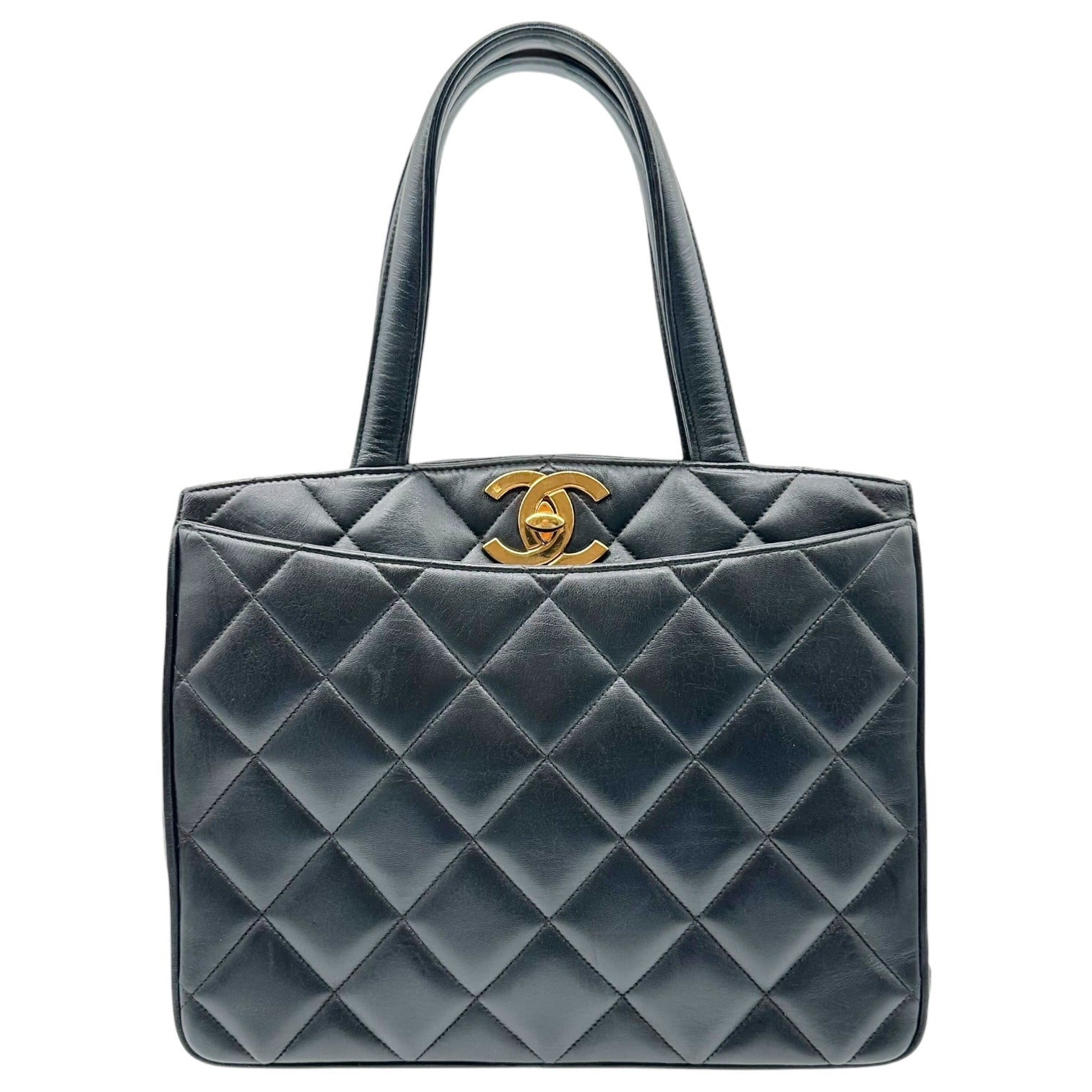 Chanel Black Matelasse Lambskin Handbag with Gold CC Clasp
