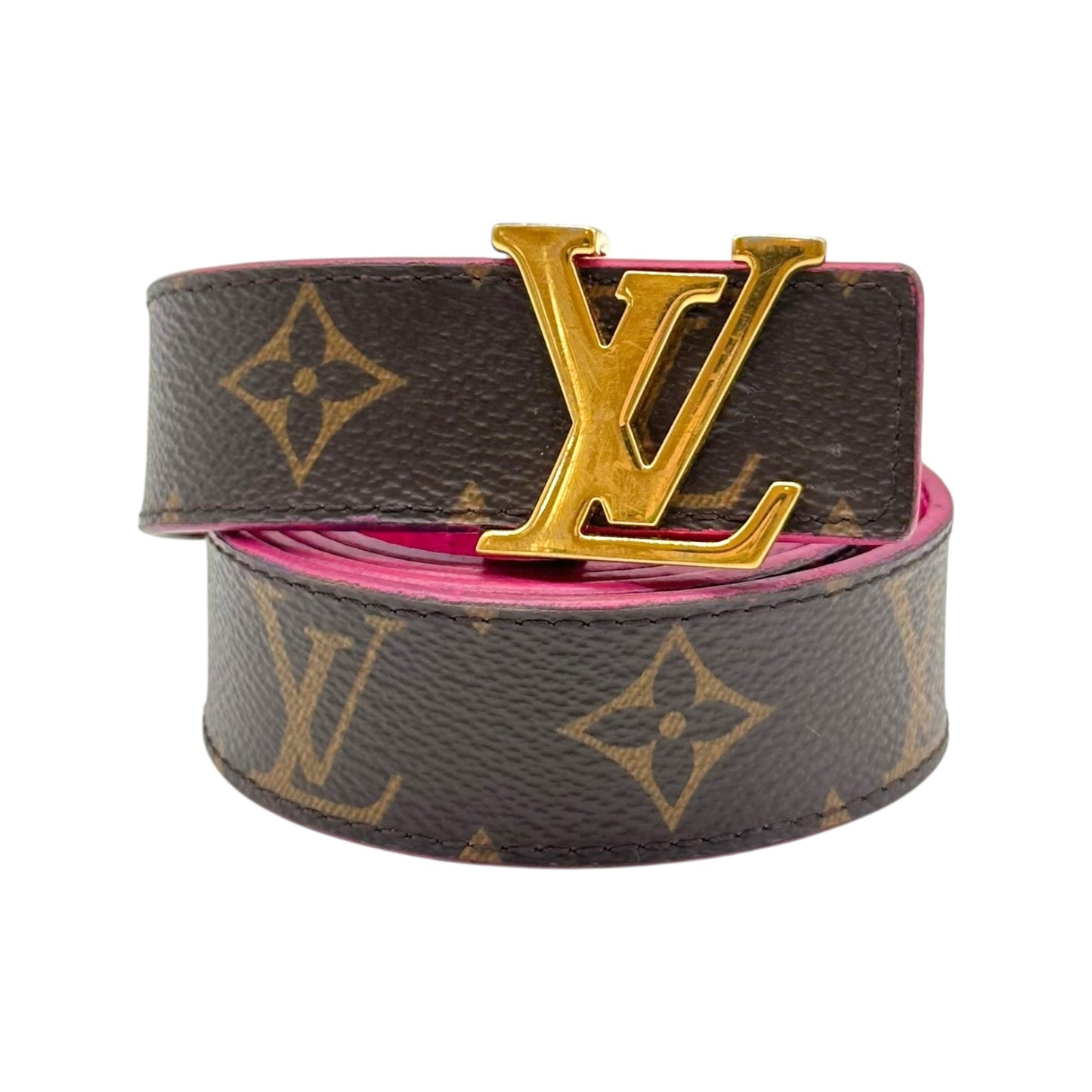 Louis Vuitton Magenta Leather & Classic Monogram Logo Belt