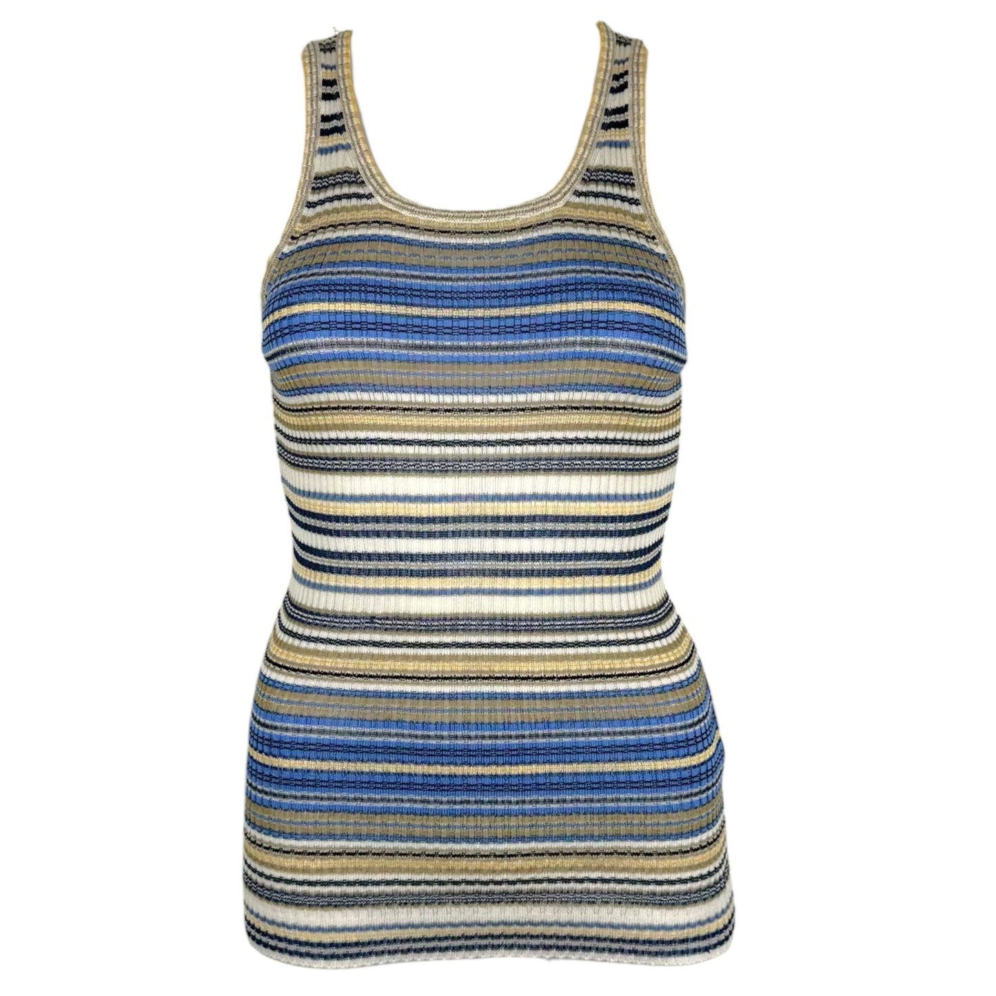 Missoni M Blue & Yellow Striped Knit Tank Top