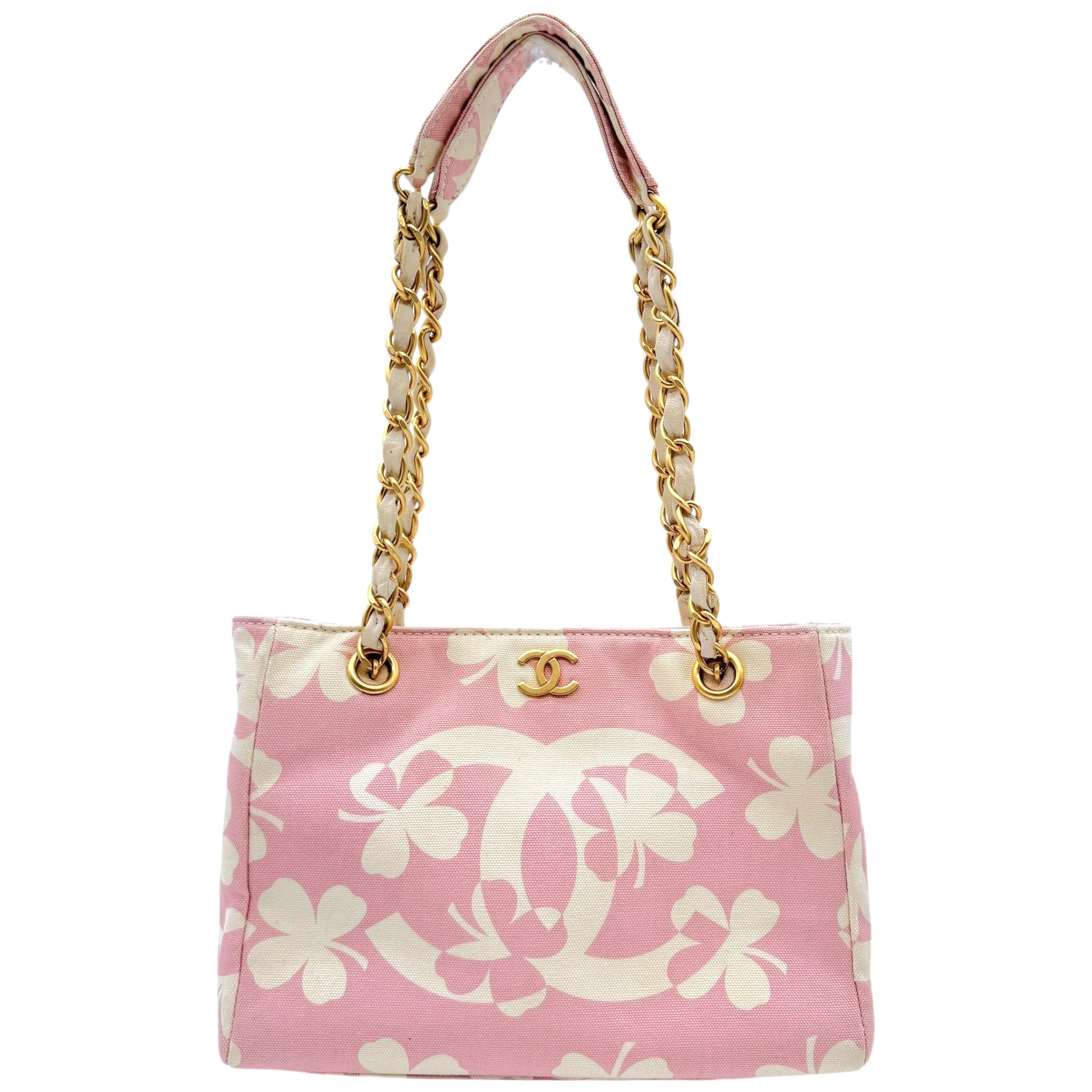 Chanel Pink & White Clover Canvas Printed Shoulder Bag 2004-2005 - Outfit Repeater