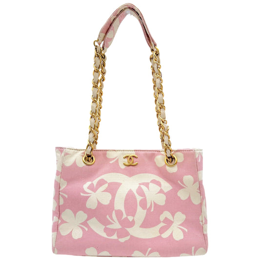 Chanel Pink & White Clover Canvas Printed Shoulder Bag 2004-2005 - Outfit Repeater