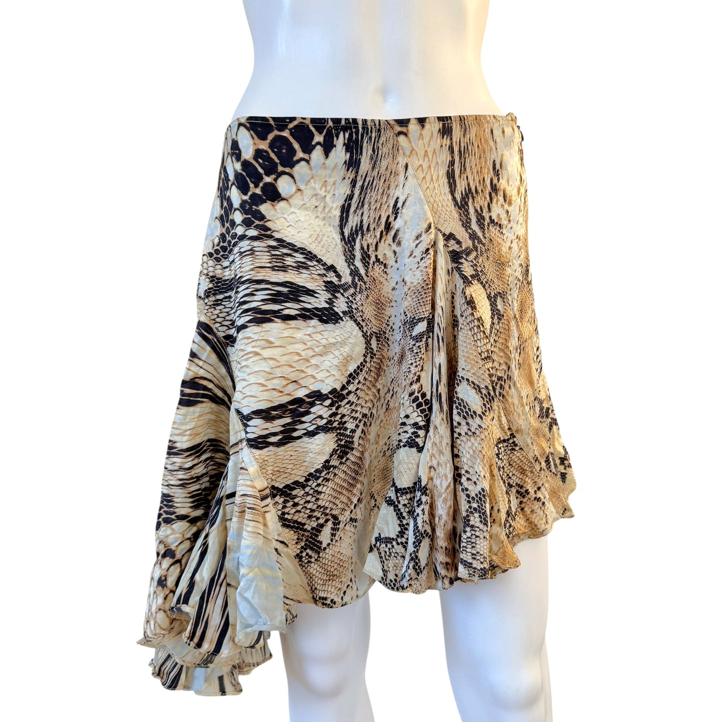 Just Cavalli Roberto Cavalli Snakeskin Print Asymmetrical Silk Skirt