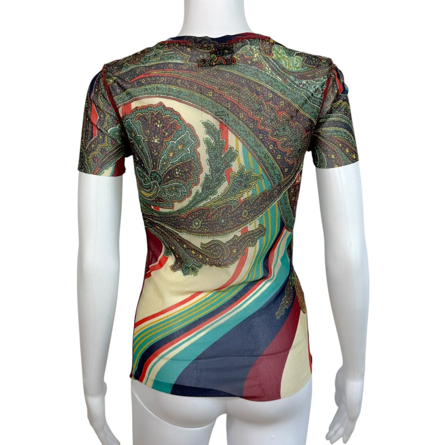 Jean Paul Gaultier Jewel-Toned Paisley Swirl Print Mesh T-Shirt