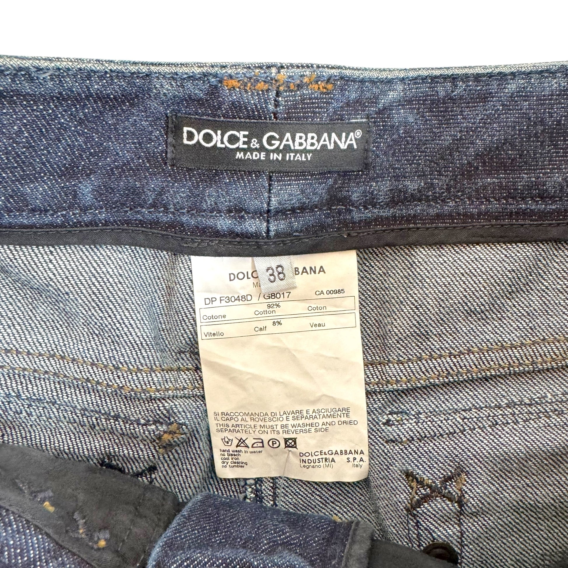 Dolce & Gabbana Denim Suede Logo Capri Pants Dark Denim