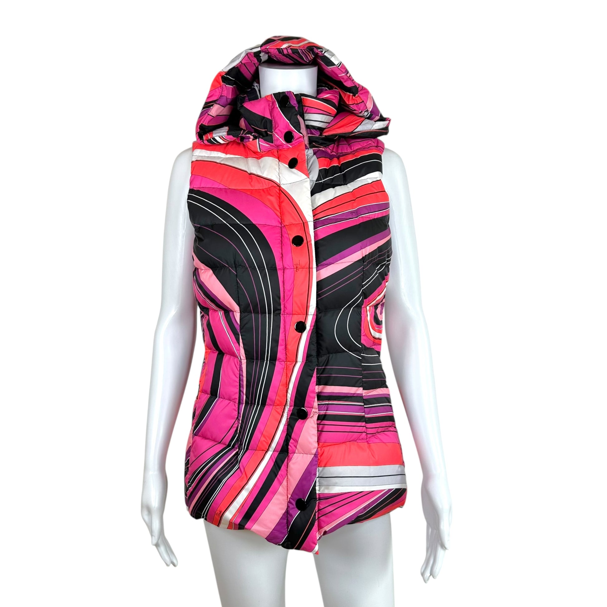 Emilio Pucci Pink Printed Hooded Down-Fill Vest