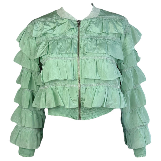 D&G Dolce & Gabbana Teal Ruffled Bomber Jacket