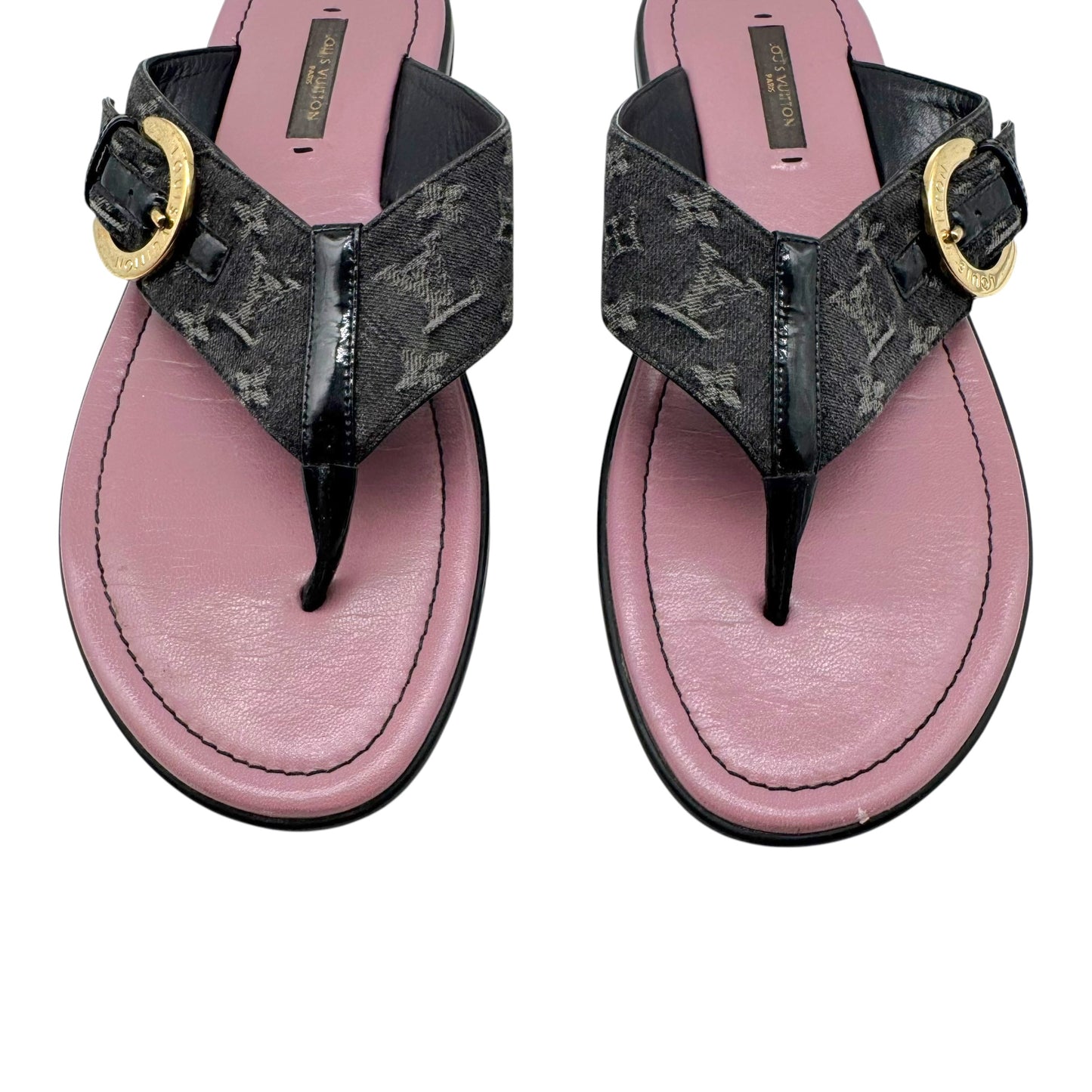 Louis Vuitton Black Denim Monogram Flip Flops