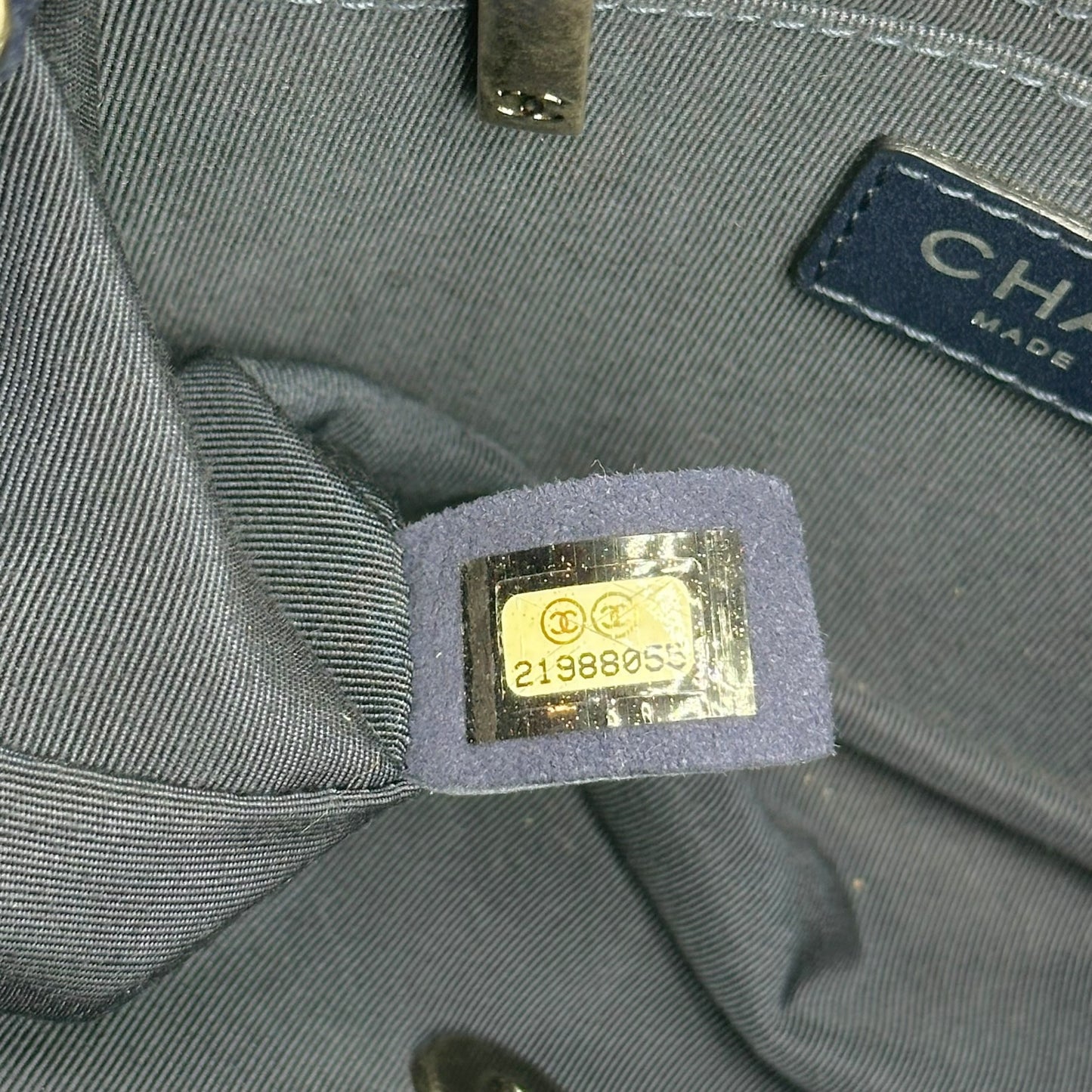 Chanel Small Square Flap Bag Navy Blue Woven Leather