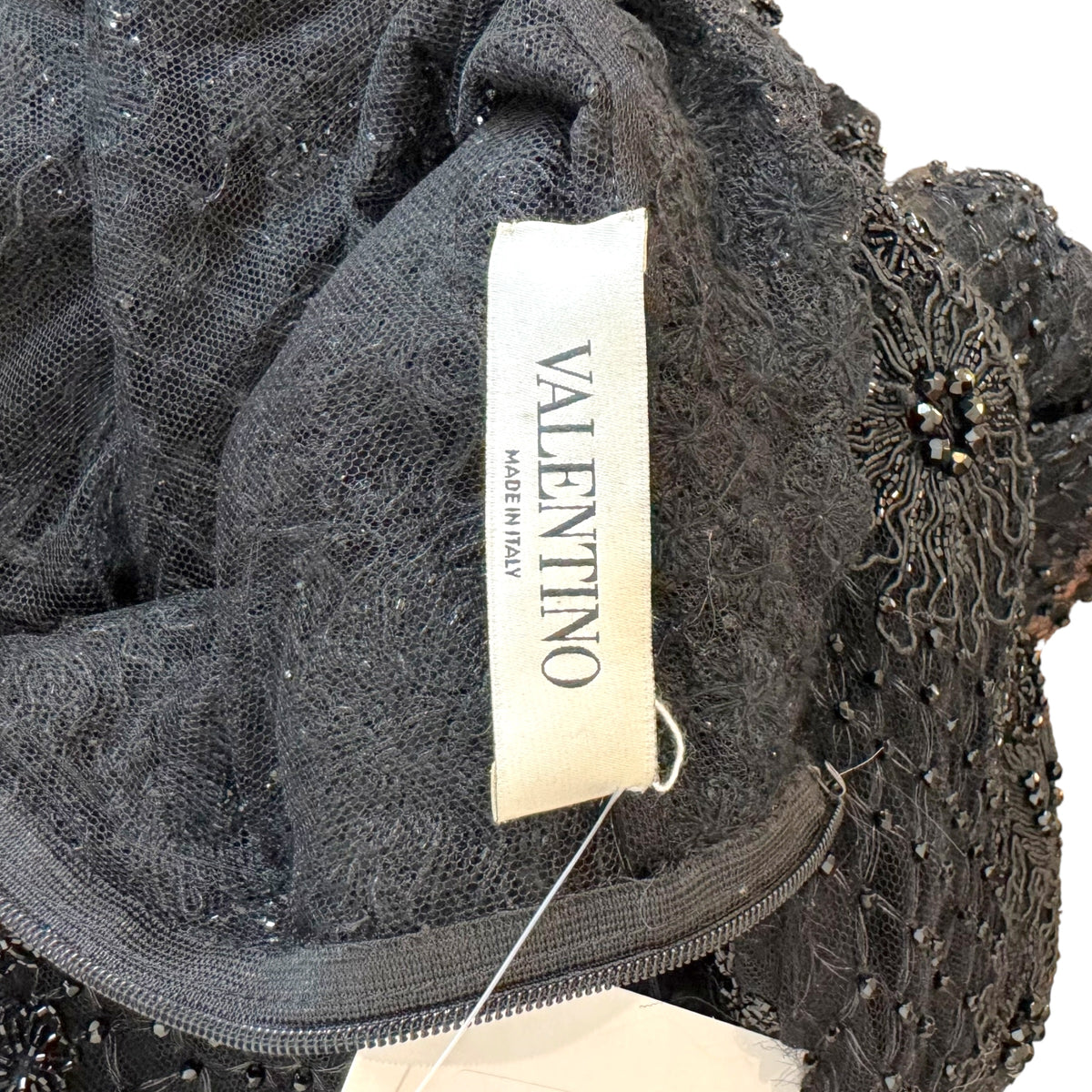 Valentino Black Beaded Lace Longsleeve Blouse