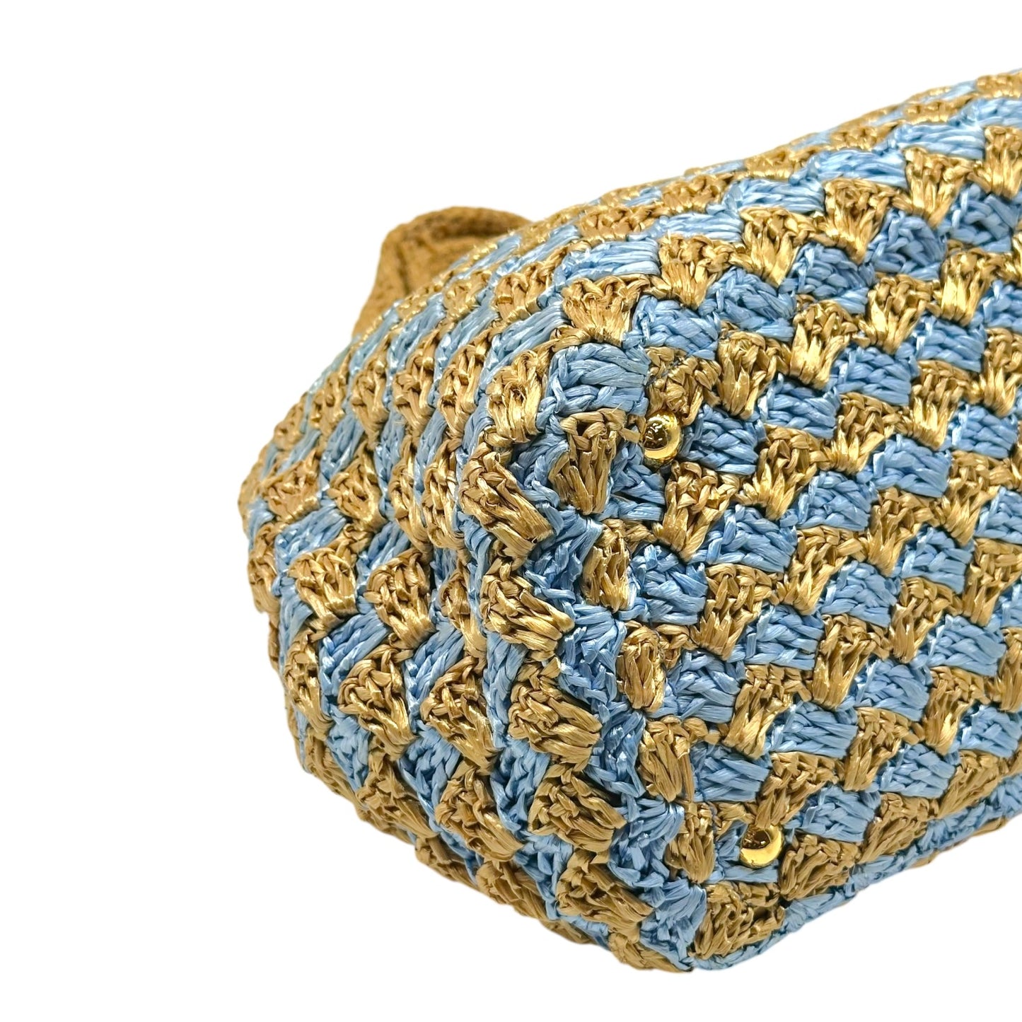 Prada Tan & Light Blue Woven Raffia Canapa Tote Bag