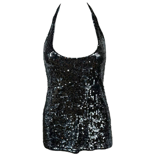 Donna Karan Collection 90's Gray Sequin Cashmere Halter Top NEW
