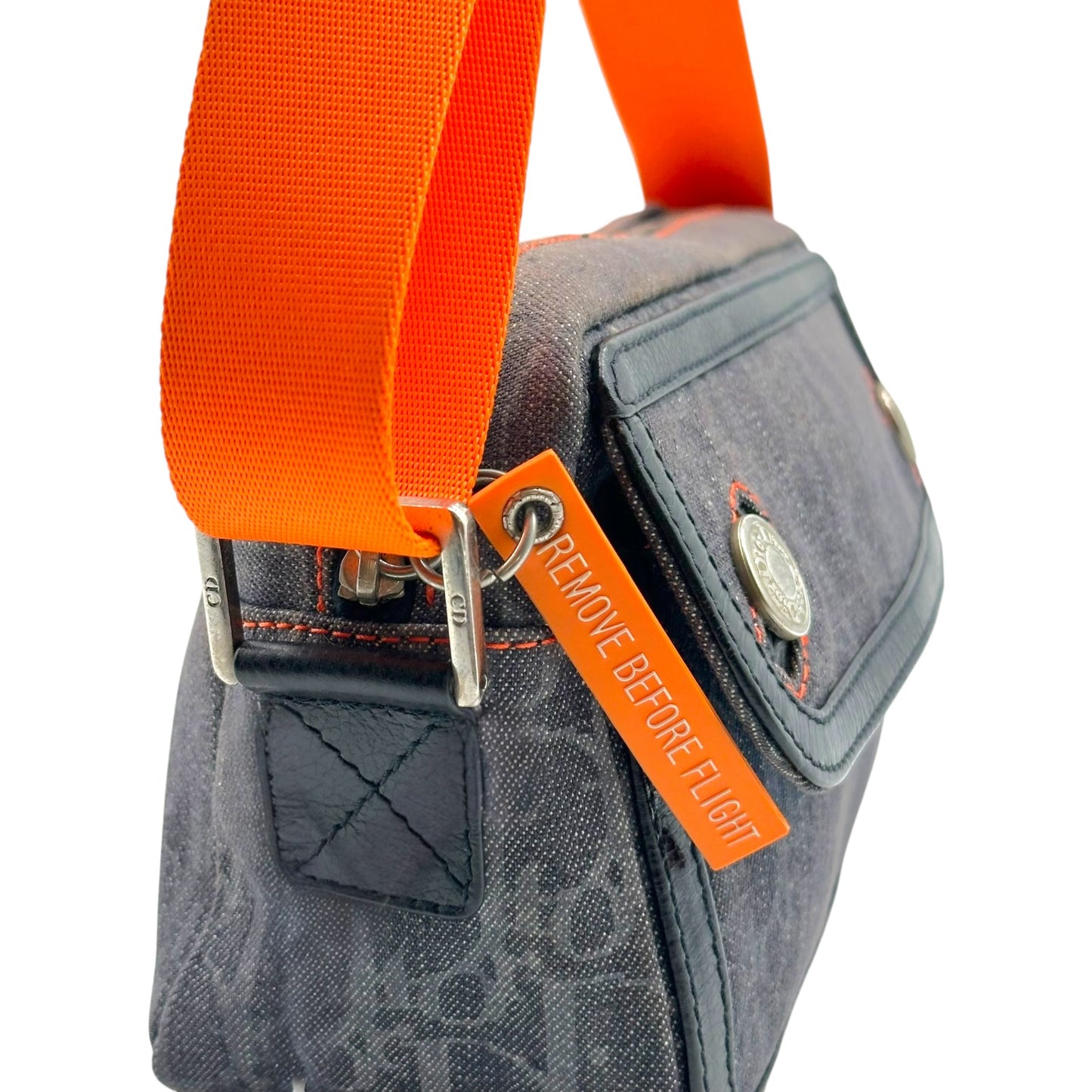 Christian Dior 'Flight' Denim Monogram & Orange Pochette Bag