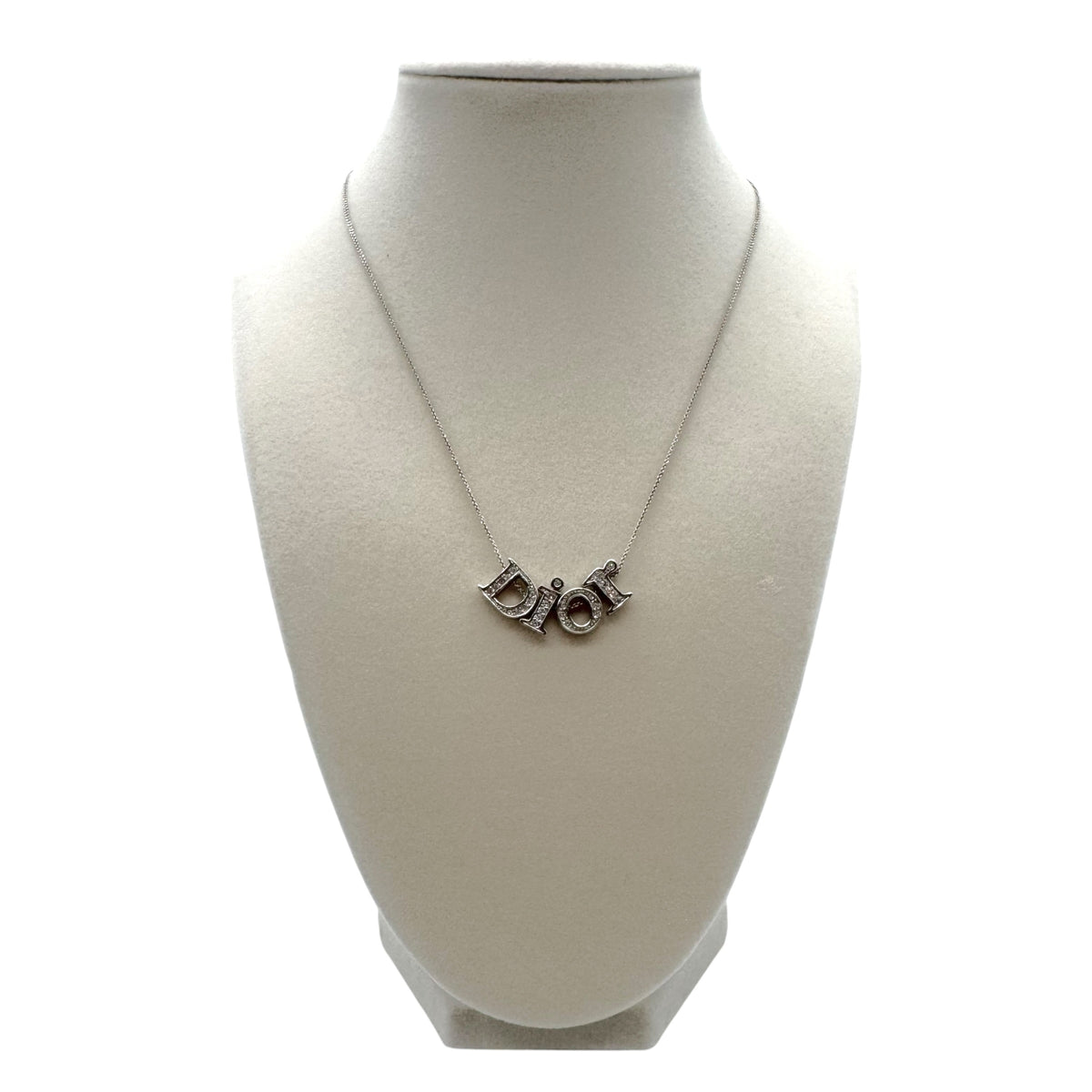 Christian Dior Silver Crystal Spell-Out Logo Necklace