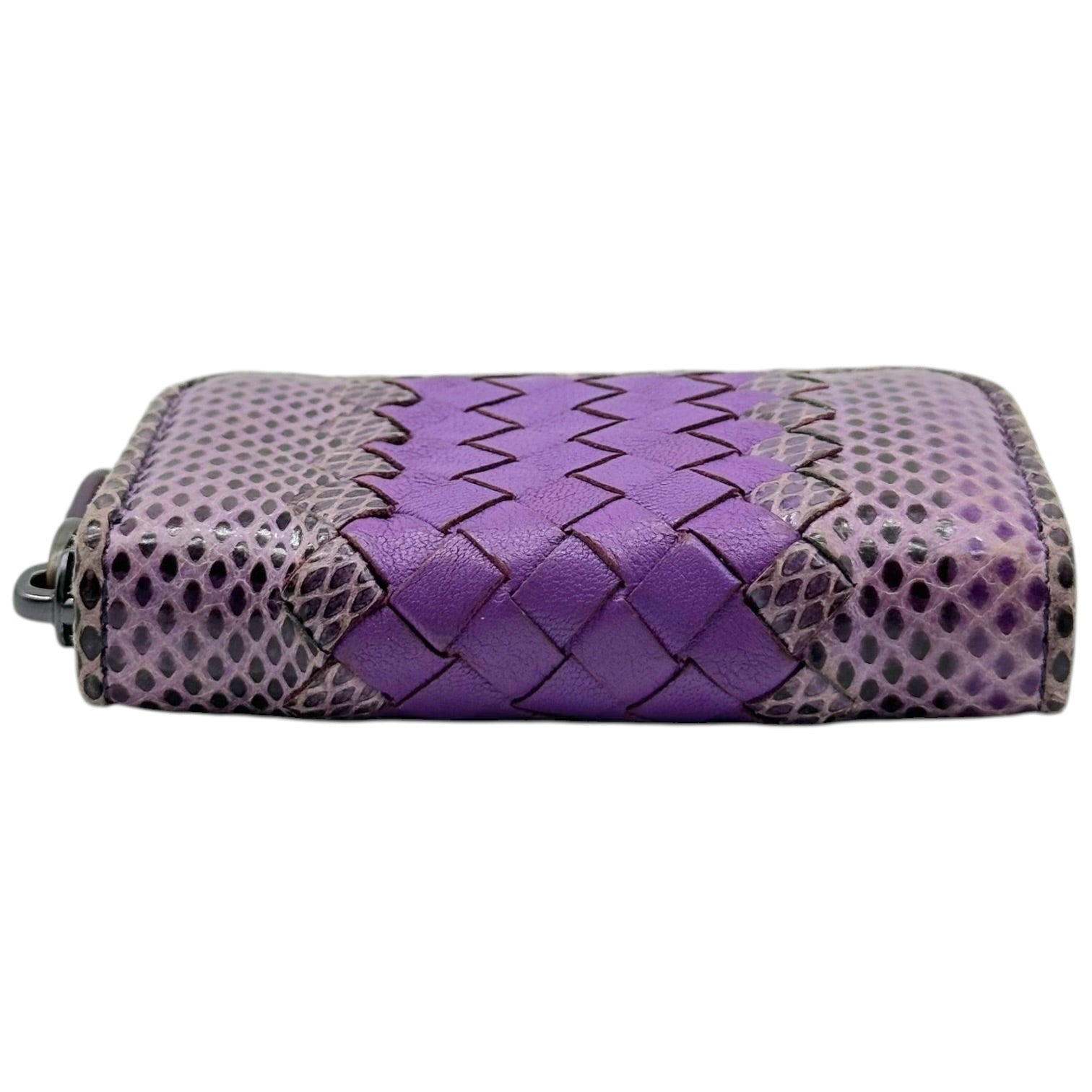 Bottega Veneta Mini Zip Wallet Purple Snakeskin Intrecciato