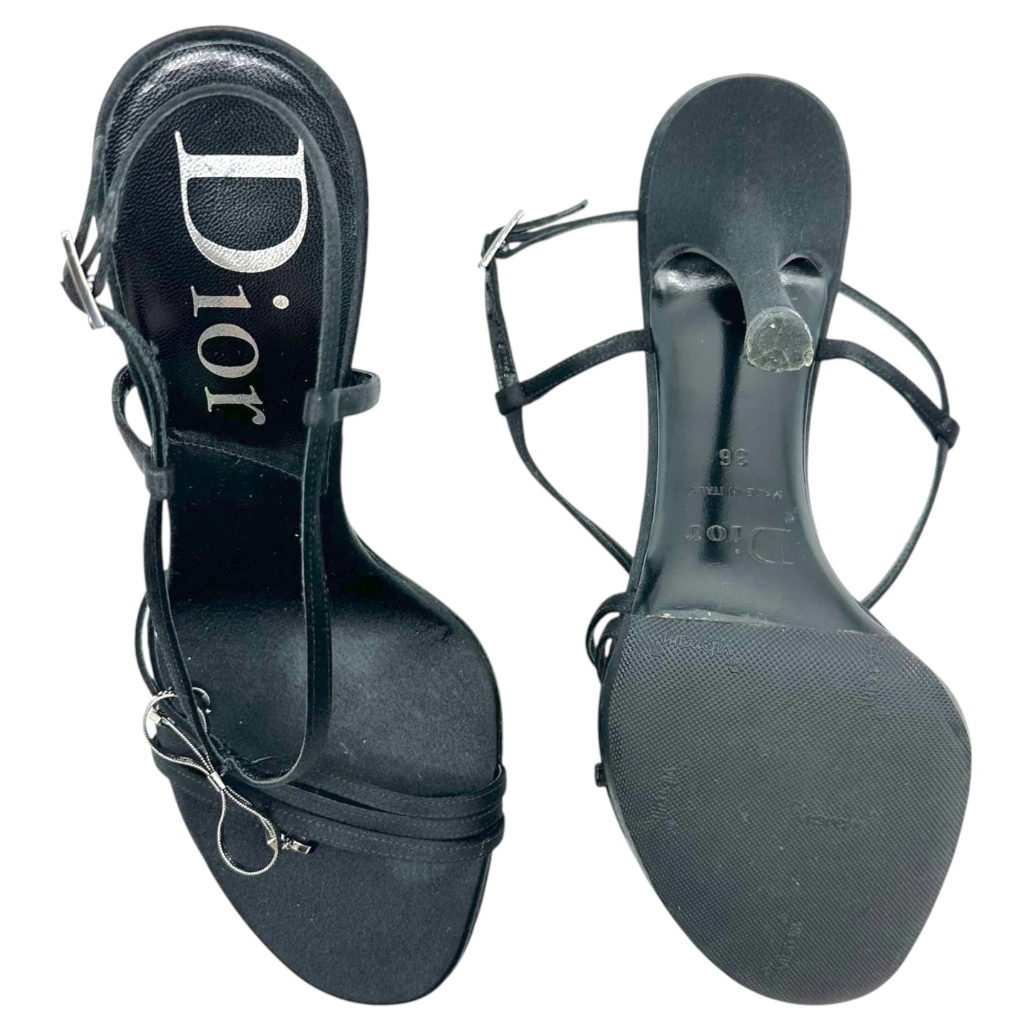 Christian Dior Black & Silver Logo Bow Sandal Heels