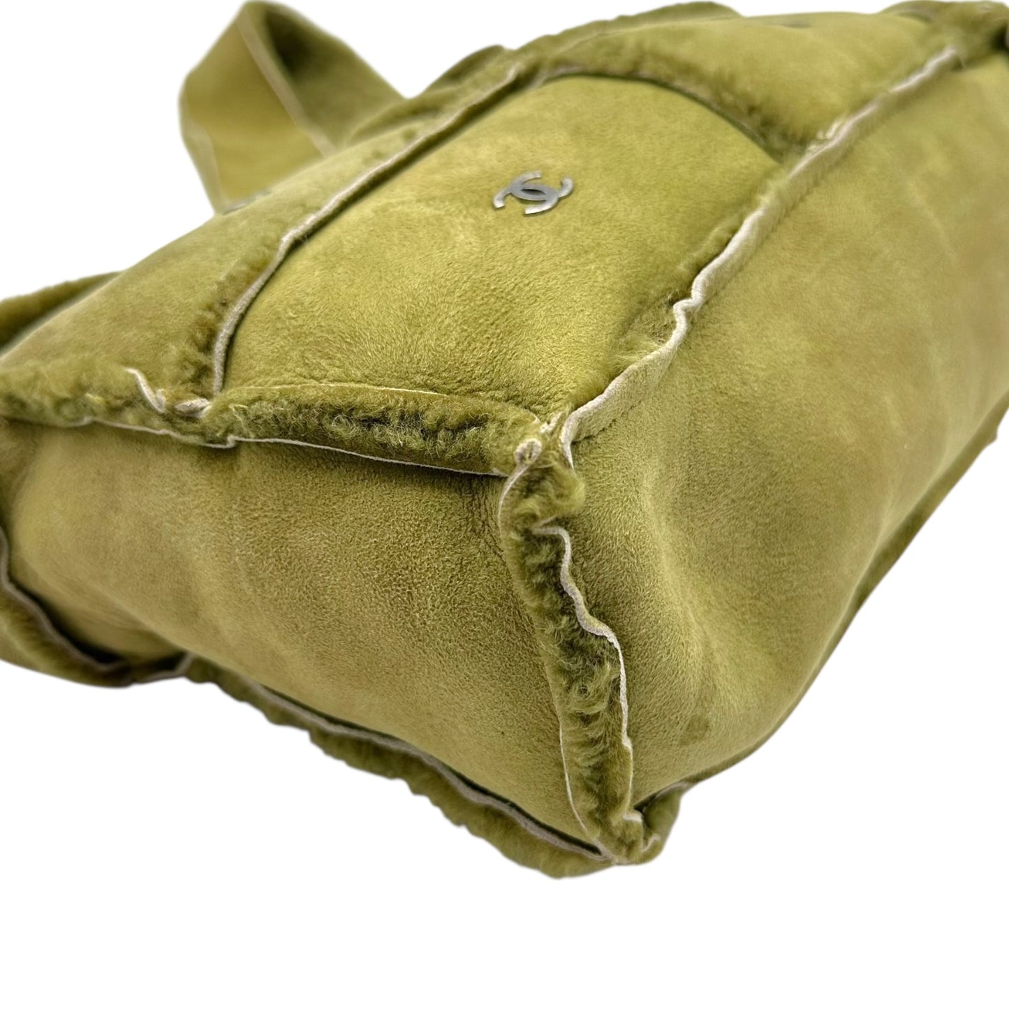 Chanel Khaki Green Shearling Logo Crossbody Bag 2000-02