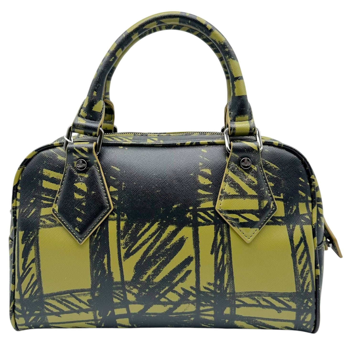 Vivienne Westwood Green & Black Scribble Plaid Print Bowler 2-Way Bag