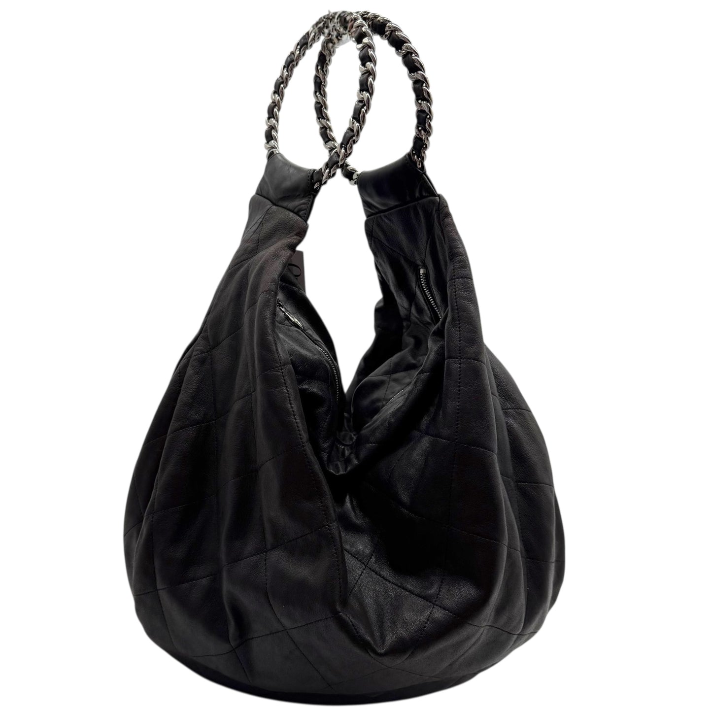 Chanel Black Matelasse Quilted Lambskin Oversized Ring Handle Hobo 1994-96] - Outfit Repeater