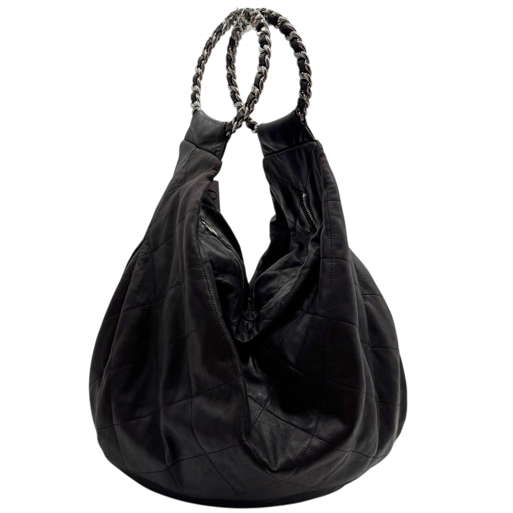 Chanel Black Matelasse Quilted Lambskin Oversized Ring Handle Hobo 1994-96] - Outfit Repeater