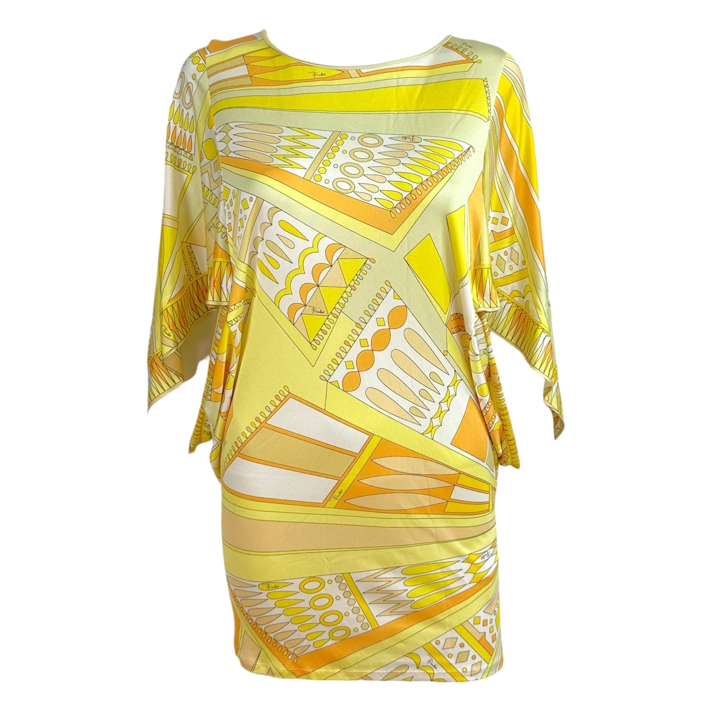 Emilio Pucci Yellow Printed Mini Dress Batwing Sleeve