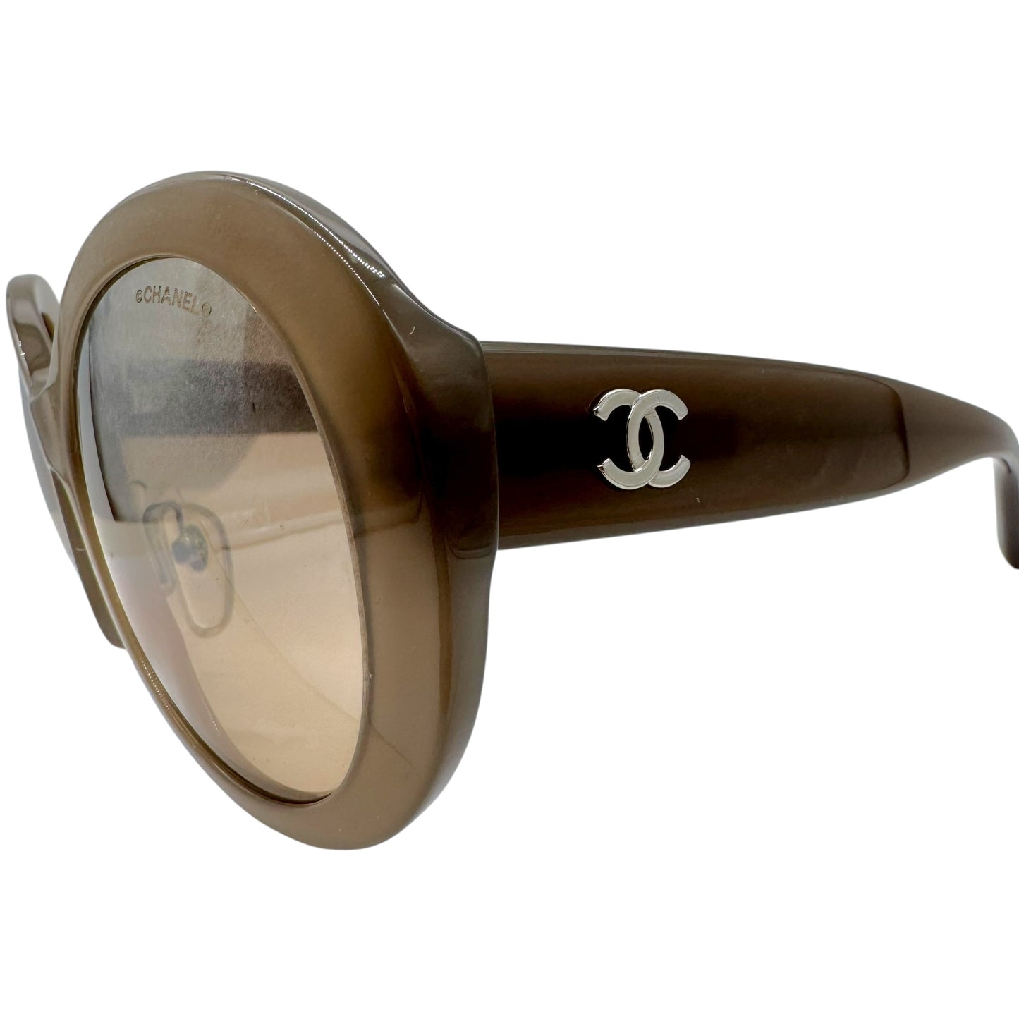 Chanel 5372 Gray Oversized Round Reflective Silver Lens Sunglasses w/ Case