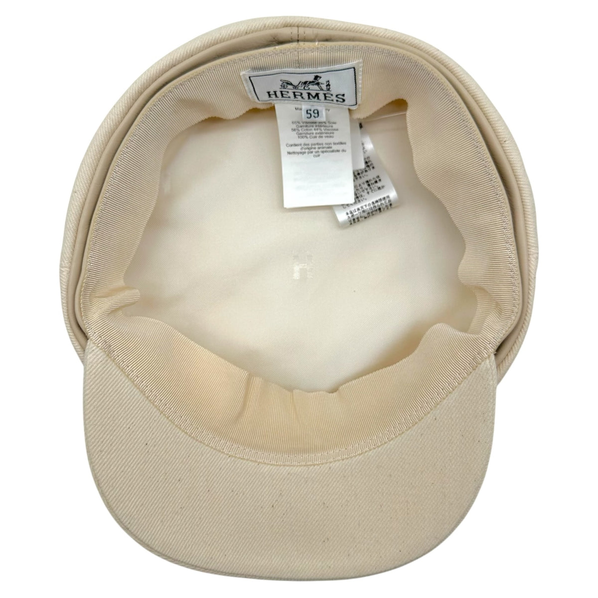 Hermes Denim Leather Newsboy Cap Hat Ivory